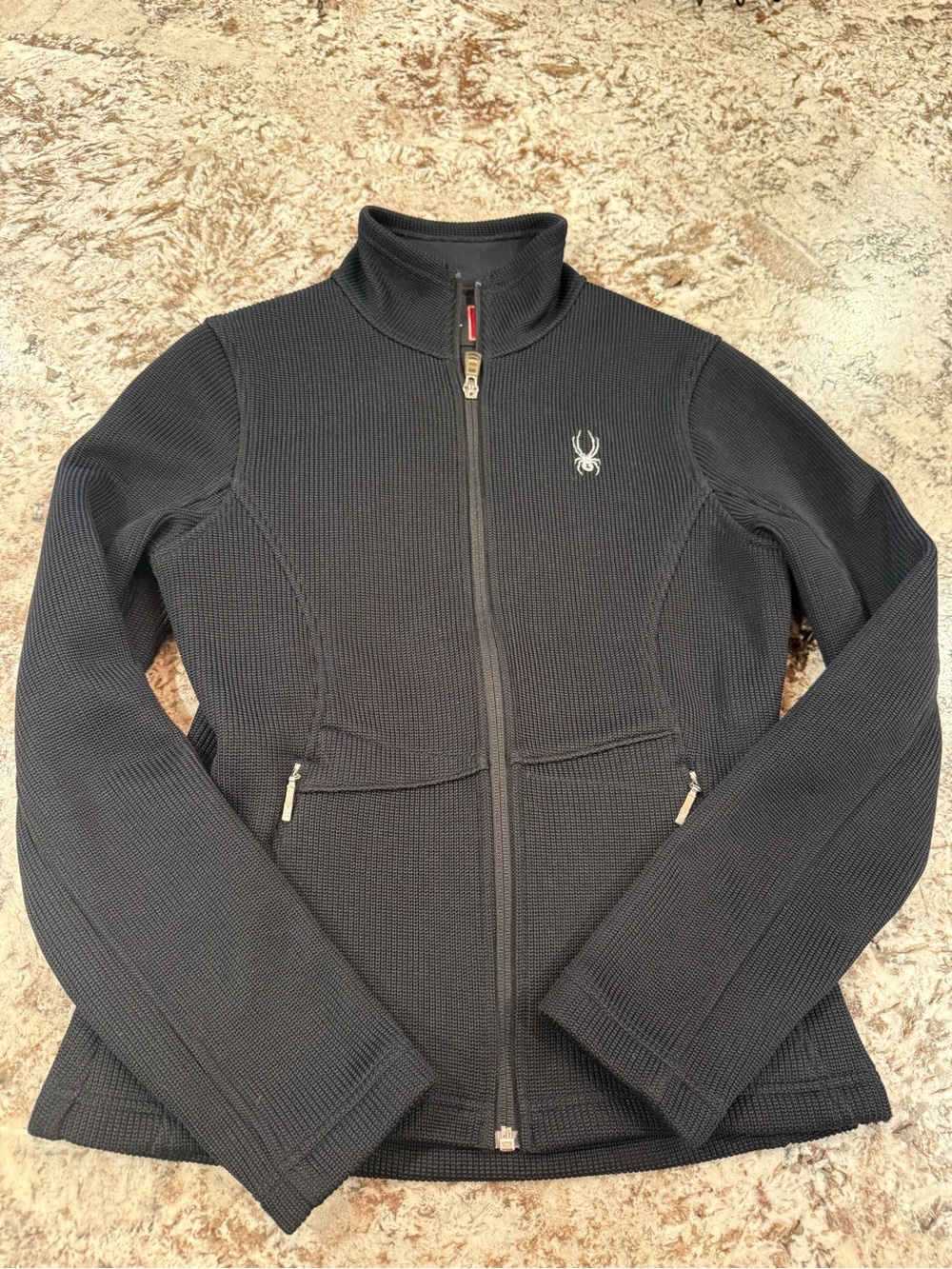 Spyder Women's Black Waffle-Knit Full-Zip Utility Jacket